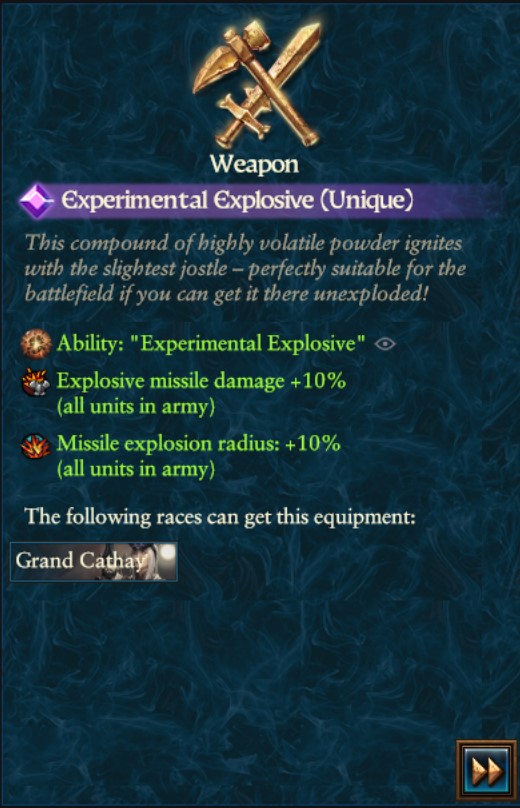 experimental explosive item can't be transferred - Total War: WARHAMMER