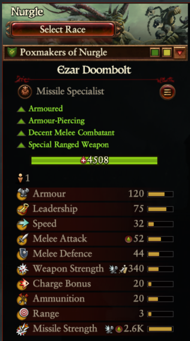 Ezar Doombolt range is 3 - Total War: Warhammer